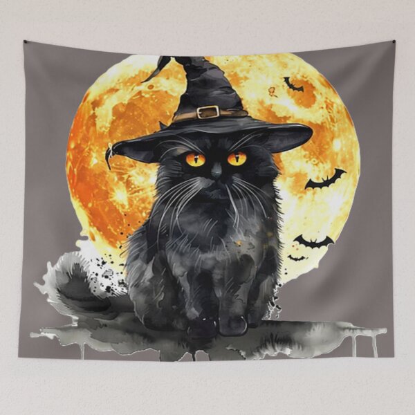 Item preview, black cat hat with moon br colorful halloween cat themed design designed and sold by SmashingDeals.