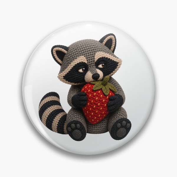 Item preview, Crochet Raccoon with Strawberry – Cute Woodland Yarn Art designed and sold by Digital Culture Studio.