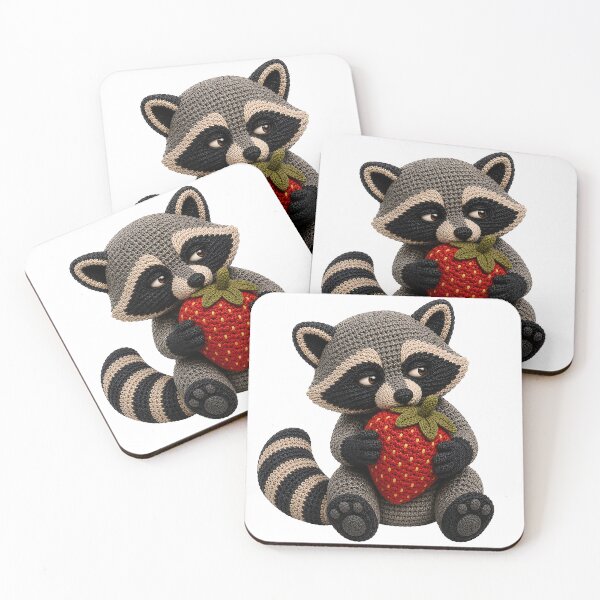 Item preview, Crochet Raccoon with Strawberry – Cute Woodland Yarn Art designed and sold by Digital Culture Studio.