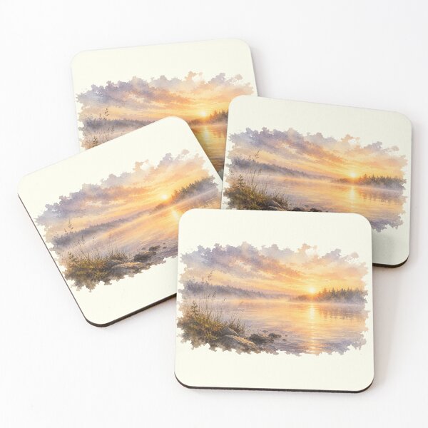 Item preview, Morning on the Lake – Watercolor Sunrise Landscape designed and sold by SusanSweetArt.