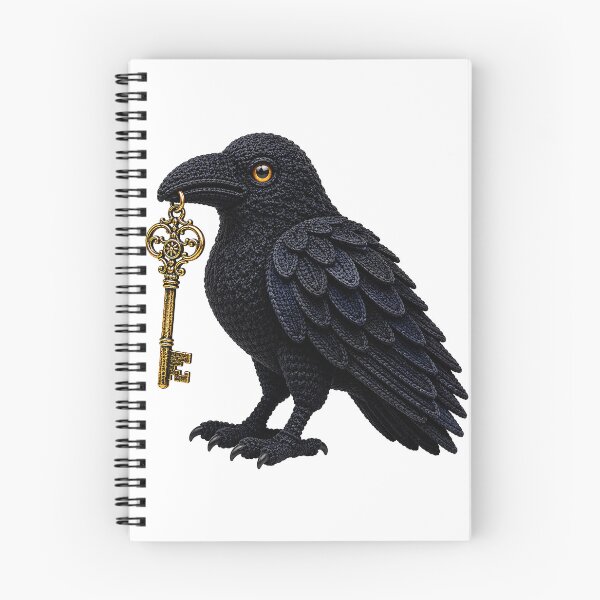 Item preview, Crochet Raven with Antique Key – Gothic Witchy Yarn Art designed and sold by Digital Culture Studio.