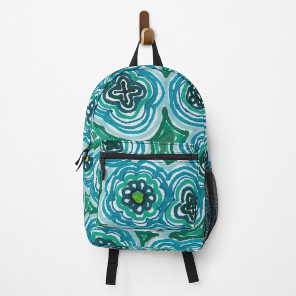 Item preview, Teal and Green Retro Floral Geometric Pattern designed and sold by ArithraStudio.