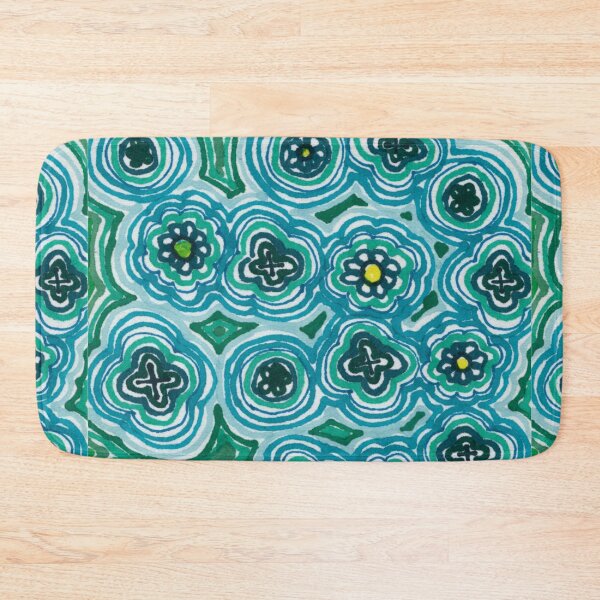 Item preview, Teal and Green Retro Floral Geometric Pattern designed and sold by ArithraStudio.