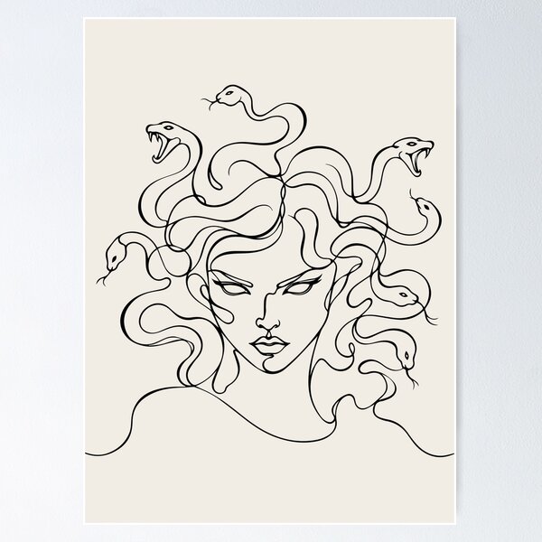 Item preview, Medusa Line Drawing - Greek Mythology Gorgon with Serpents      designed and sold by FemmePod.