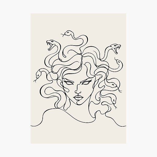 Artikelvorschau, Medusa-Strichzeichnung – Griechische Mythologie: Gorgone mit Schlangen entworfen und verkauft von FemmePod.