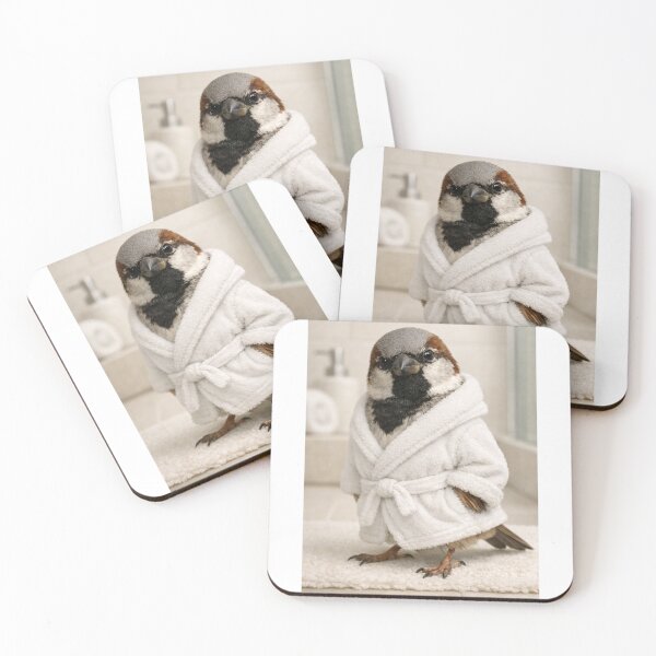 Item preview, House Sparrow Wearing a Bathrobe designed and sold by Sillytoe.