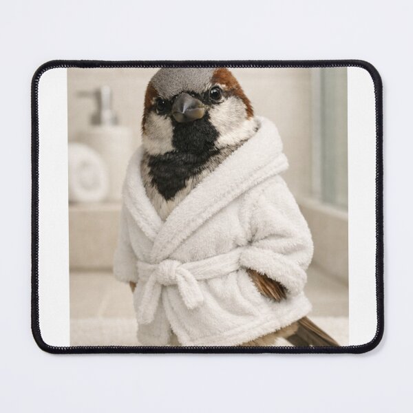 Item preview, House Sparrow Wearing a Bathrobe designed and sold by Sillytoe.