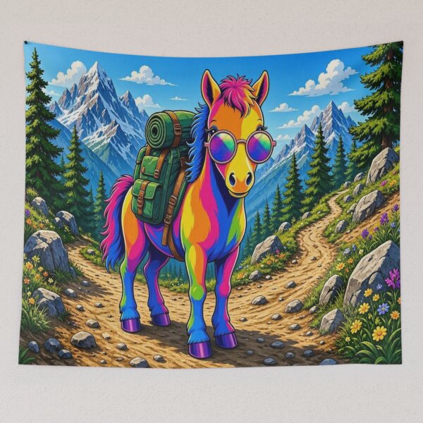 Item preview, Rainbow Horse Hiking in Beautiful Mountains designed and sold by Breezes-of-Ida.