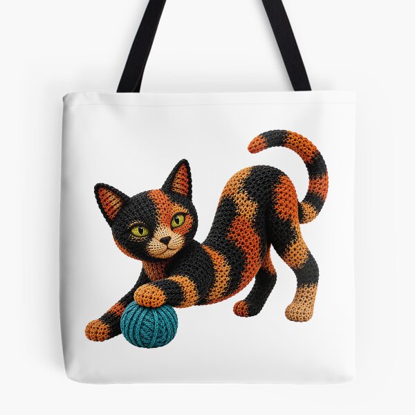 Item preview, Crochet Cat Playing with Yarn – Playful Cat Yarn Art designed and sold by Digital Culture Studio.