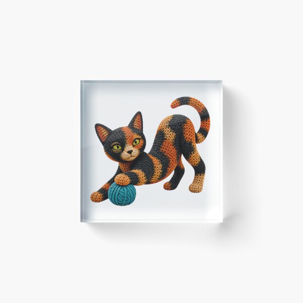 Item preview, Crochet Cat Playing with Yarn – Playful Cat Yarn Art designed and sold by Digital Culture Studio.