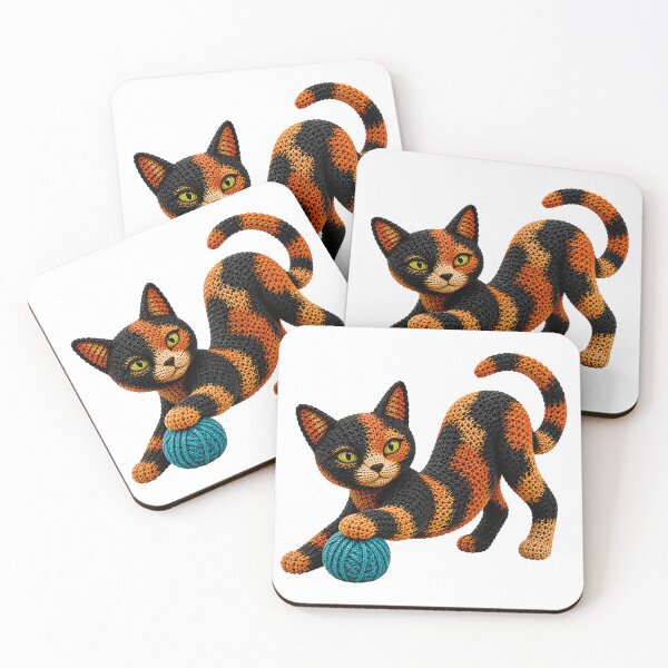 Item preview, Crochet Cat Playing with Yarn – Playful Cat Yarn Art designed and sold by Digital Culture Studio.
