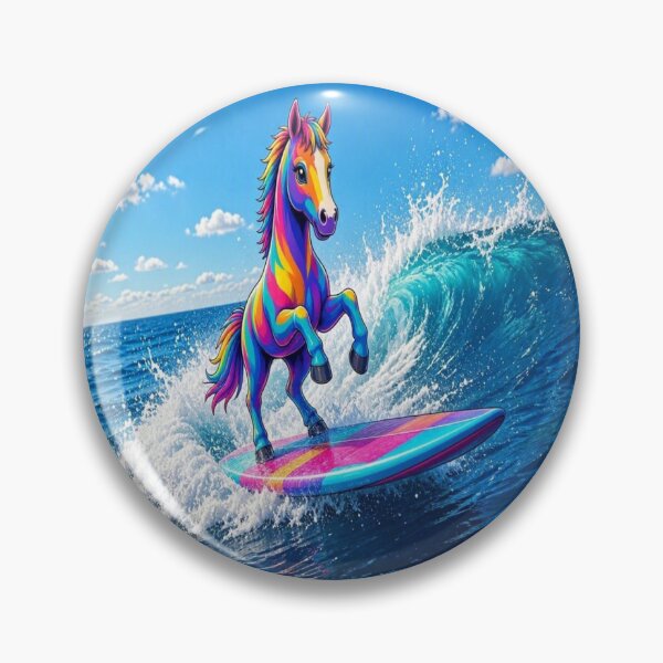 Item preview, Cool Rainbow Horse Surfing on Big Ocean Wave Pop Art - Tugy designed and sold by Breezes-of-Ida.