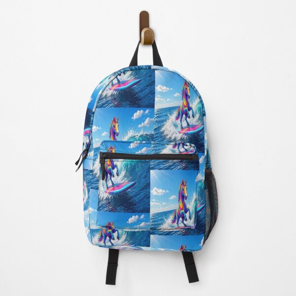 Item preview, Cool Rainbow Horse Surfing on Big Ocean Wave Pop Art - Tugy designed and sold by Breezes-of-Ida.