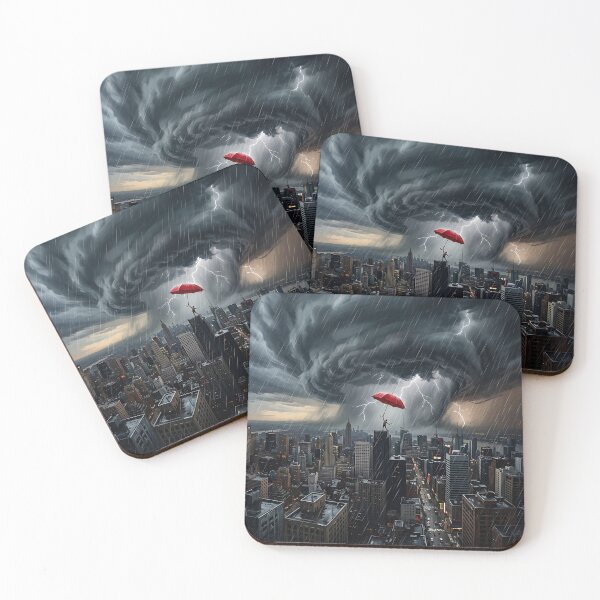 Item preview, Tiny Red Umbrella Shielding City Storm Dramatic Art  designed and sold by Michaelragheb.