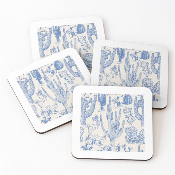 Item preview, Western Cactoile in Oat White + Chinoiserie Blue designed and sold by YesterdayColl.