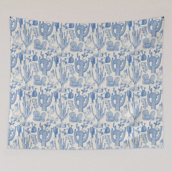 Item preview, Western Cactoile in Oat White + Chinoiserie Blue designed and sold by YesterdayColl.