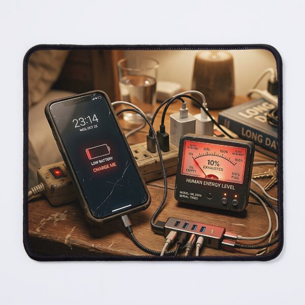 Item preview, Human Energy Meter Low Battery Phone Nightstand Still Life designed and sold by Michaelragheb.