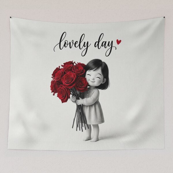 Item preview, Lovely Day Cute Girl with Red Roses designed and sold by ShairoArt.
