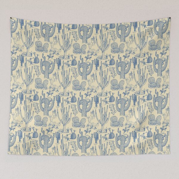 Item preview, Western Cactoile in Cream + Dusty Blue designed and sold by YesterdayColl.