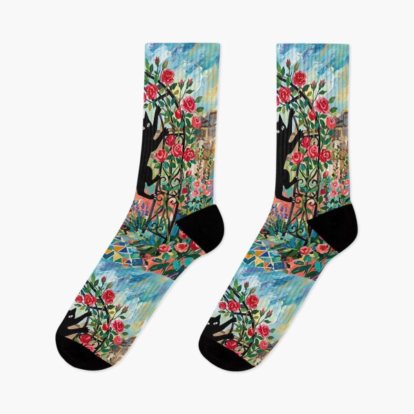 Item preview, Playful Black Cat Climbing Rose Garden Arch Matisse Style Print designed and sold by DuckOddity.