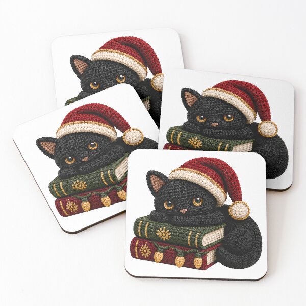 Item preview, Christmas Bookish Black Cat – Crochet Cat & Books Yarn Art designed and sold by Digital Culture Studio.