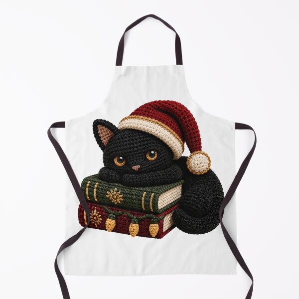 Item preview, Christmas Bookish Black Cat – Crochet Cat & Books Yarn Art designed and sold by Digital Culture Studio.