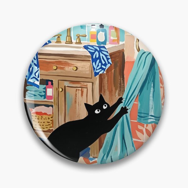 Item preview, Naughty Black Cat Pulling Towel in Bathroom Matisse Style Wall Art designed and sold by DuckOddity.