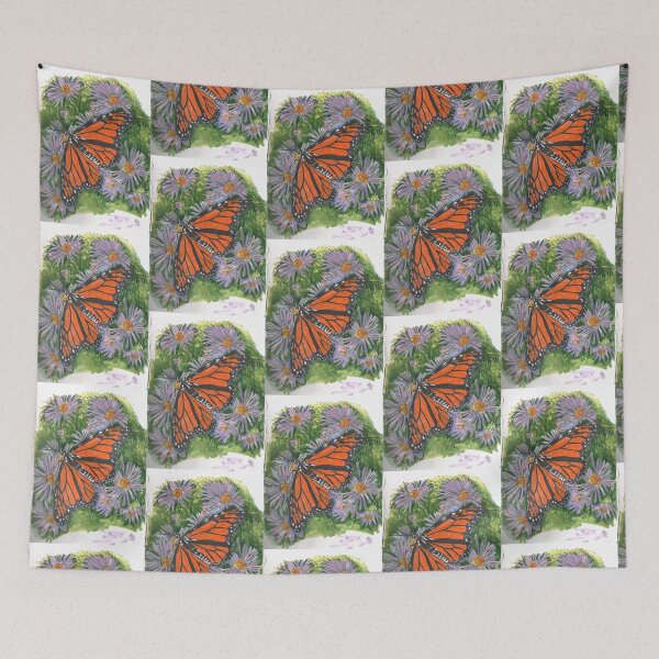 Item preview, Monarch Butterfly on Asters Hand Drawn designed and sold by HouseplantsAndScamps.