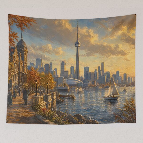 Item preview, Toronto Skyline at Golden Hour – Vintage Canadian Cityscape Art designed and sold by DoReMiStudio.