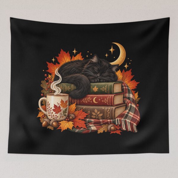 Item preview, Cozy Autumn Black Cat – Sleeping Book Lover designed and sold by lbenoraib.