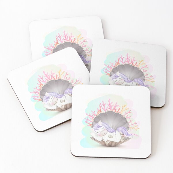 Item preview, Cute Sleeping Unicorn in Seashell Coral Reef Art designed and sold by ARACREATIVECO.
