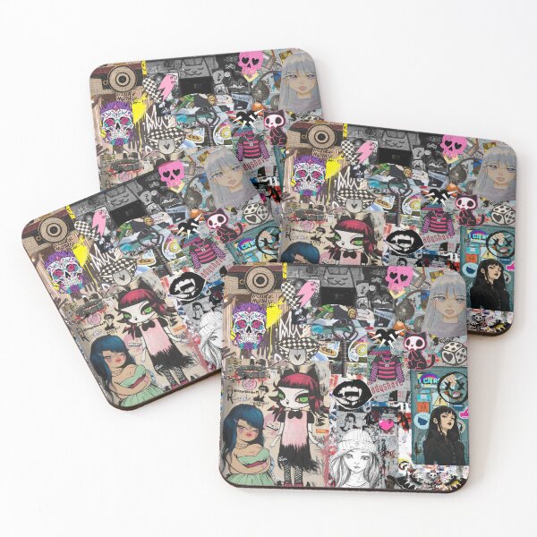 Item preview, Goth Aesthetic Urban Stickerbomb Collage Alt Kawaii & Dark Streetwear Graphic Art Print designed and sold by Side By Side Studio.