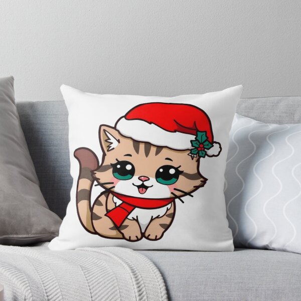 Item preview, Cute Christmas Tabby Cat in Santa Hat and Red Scarf designed and sold by AnimalMenagerie.