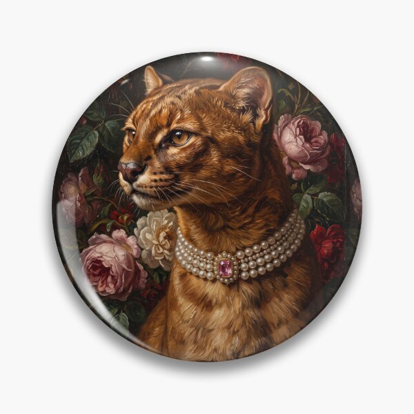 Item preview, Noble Jaguarundi Portrait with Pink Gem Brooch designed and sold by Real Beast Art.