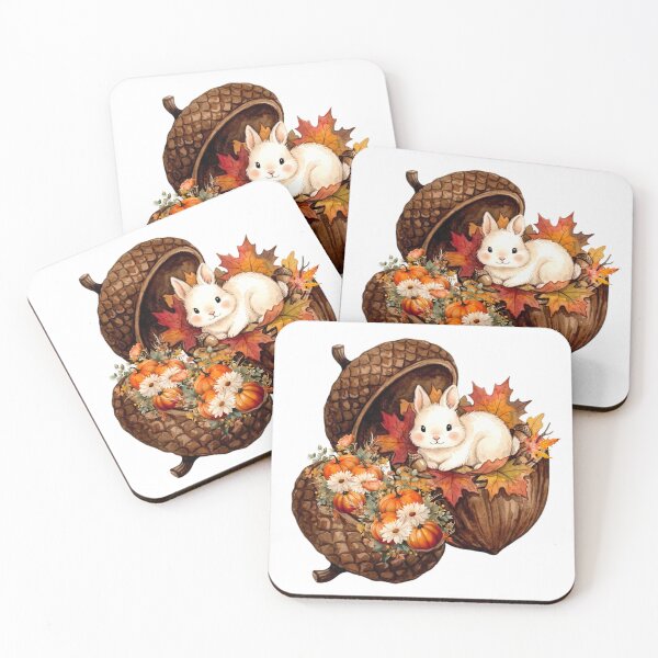 Item preview, Cute Watercolor Bunny in Acorn Autumn Leaves and Pumpkins Cottagecore Fall Design designed and sold by VibranPalette.