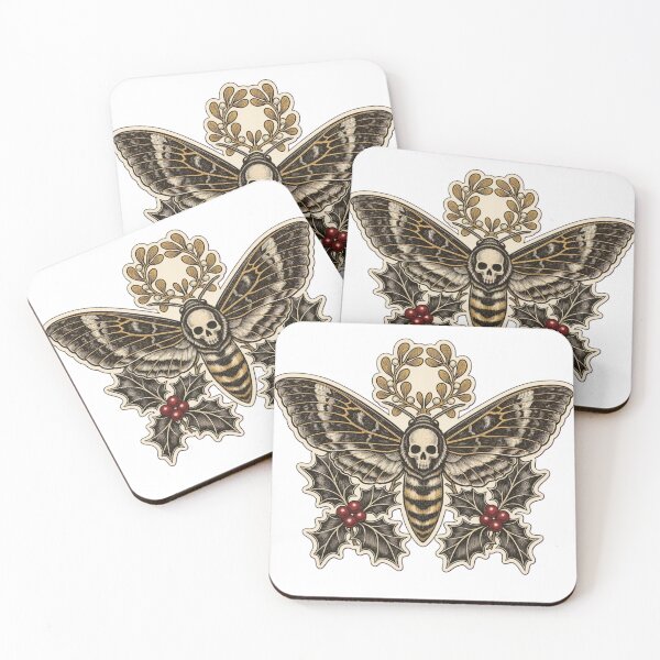 Item preview, Christmas Moth Death's Head Winter Botanical Toile | Gothic Entomology Repeat designed and sold by StickyGuys.