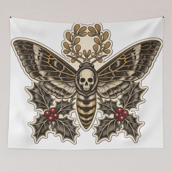 Item preview, Christmas Moth Death's Head Winter Botanical Toile | Gothic Entomology Repeat designed and sold by StickyGuys.