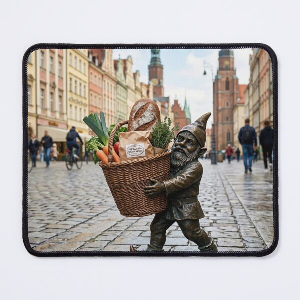 Artikelvorschau, Kunstdruck mit Einkaufskorb-Gnom – Charmantes Geschenk für Feinschmecker, Reisedeko für Polen entworfen und verkauft von Purrfecta.