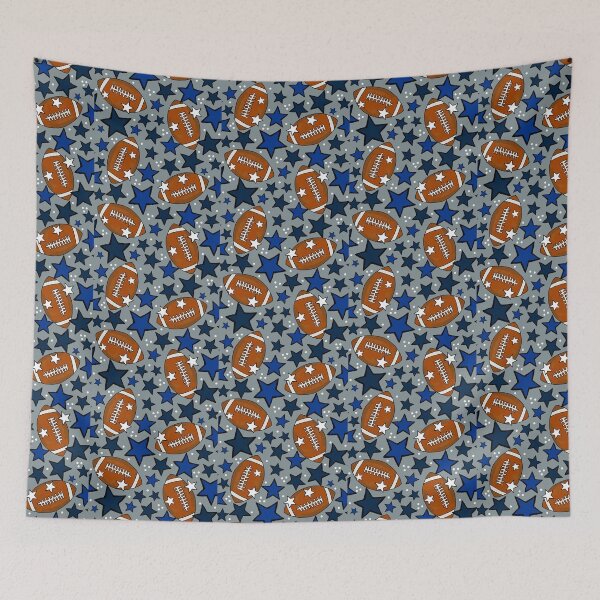 Item preview, Footballs and Stars in Navy Blue and Silver designed and sold by KrisInStitches.