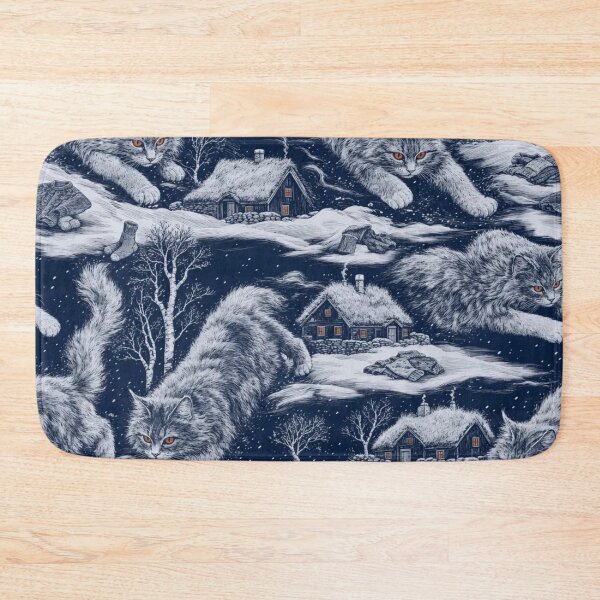 Item preview, Beware the Yule Cat Snow Toile | Jolakotturinn Icelandic Folklore Pattern designed and sold by StickyGuys.