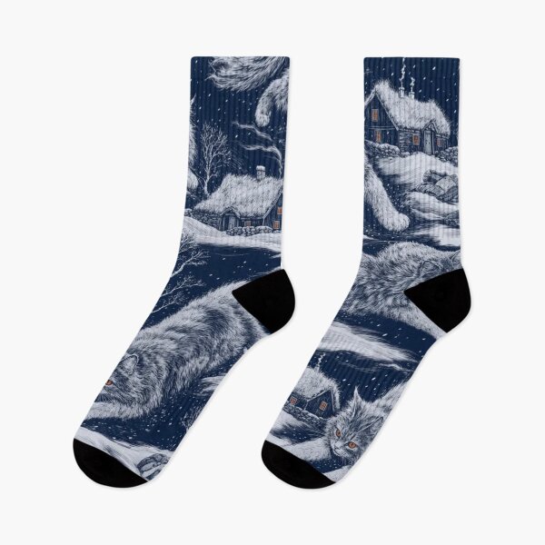 Item preview, Beware the Yule Cat Snow Toile | Jolakotturinn Icelandic Folklore Pattern designed and sold by StickyGuys.