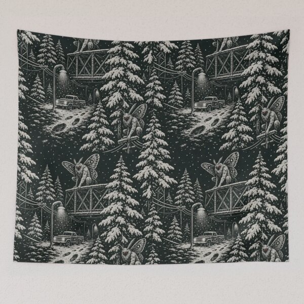 Item preview, Mothman Christmas Snowbound Toile | Winter Cryptid Sighting Repeat Pattern designed and sold by StickyGuys.