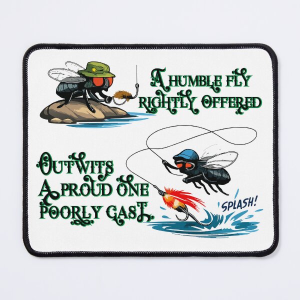 Item preview, Fly fishing cartoon illustration humble offerings outwit proud pourly cast. designed and sold by Art-Horizon.