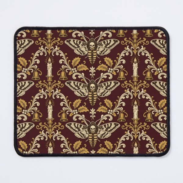 Item preview, Christmas Moth Candlelight Damask | Oxblood Gothic Winter Repeat Pattern designed and sold by StickyGuys.