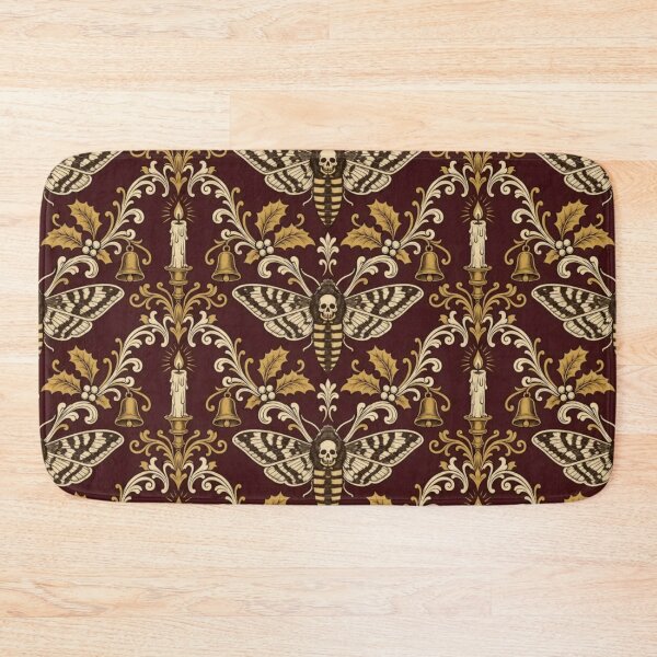 Item preview, Christmas Moth Candlelight Damask | Oxblood Gothic Winter Repeat Pattern designed and sold by StickyGuys.