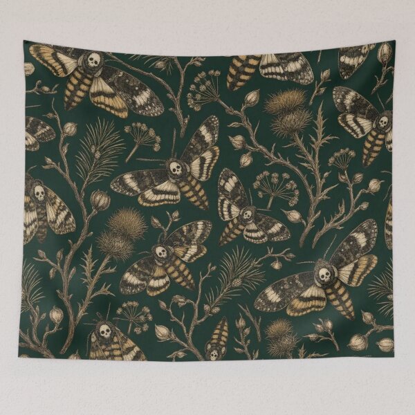 Item preview, Christmas Moth Death's Head Winter Botanical Toile | Gothic Entomology Repeat designed and sold by StickyGuys.