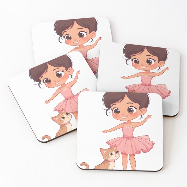 Item preview, Cute Ballerina Girl with Kitten - Kawaii Dancer designed and sold by Holub Art Studio & design.