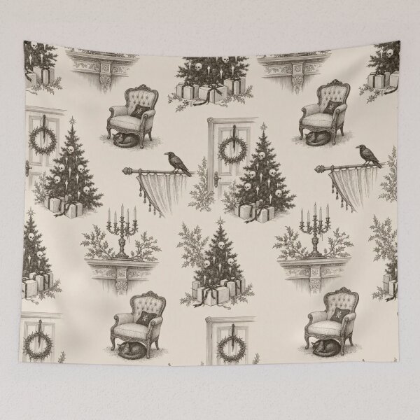 Item preview, Merry Gothmas Parlour Toile | Gothic Christmas Scenes Repeat Pattern designed and sold by StickyGuys.