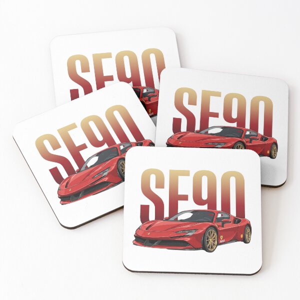 Item preview, Red Ferrari SF90 Stradale Gold Wheels Hybrid Supercar Vector Art designed and sold by Motorline44.