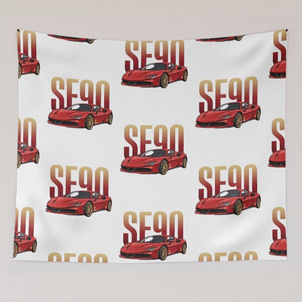 Item preview, Red Ferrari SF90 Stradale Gold Wheels Hybrid Supercar Vector Art designed and sold by Motorline44.
